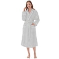 thumbnail image 1 of PAVILIA Plush Robe for Women, Soft Fleece Long Spa Robe, Ladies Bathrobe with Pockets, Warm Fuzzy Housecoat, Light Grey, S/M, 1 of 8