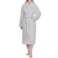 thumbnail image 1 of PAVILIA Women Plush Fleece Robe, Light Grey Soft Textured Bathrobe, Lady Cozy Spa Long Robe, Fuzzy Satin Waffle Trim, S/M, 1 of 8