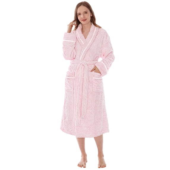 PAVILIA Plush Robe for Women, Soft Fleece Long Spa Robe, Ladies Bathrobe with Pockets, Warm Fuzzy Housecoat, Pink, 2XL/3XL