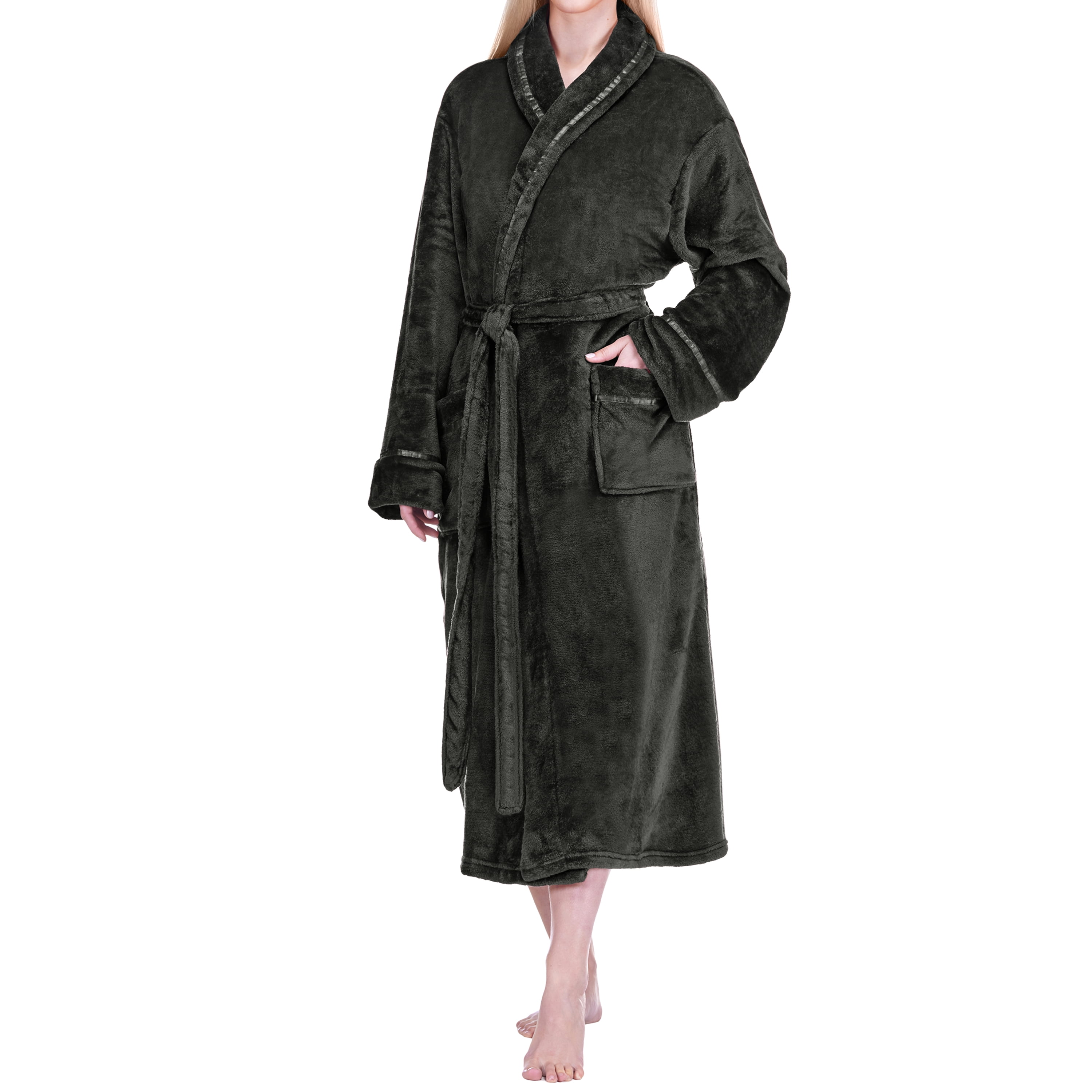 PAVILIA Plush Robe For Women, Black Fluffy Soft Bathrobe, Lightweight ...