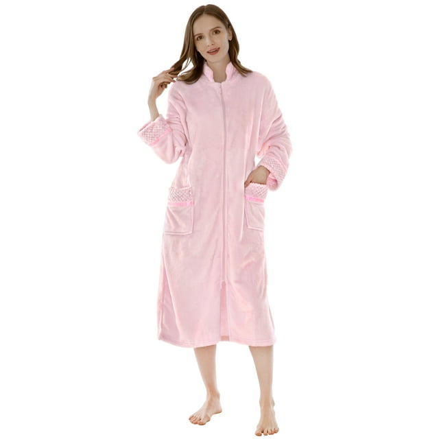 PAVILIA Womens Housecoat Zip Robe, Fleece Zip Up Front Robe Bathrobe