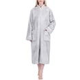 thumbnail image 1 of PAVILIA Womens Housecoat Zip Robe, Fleece Zip Up Front Robe Bathrobe, Plush Warm Zipper House Coat Lounger for Women Ladies Elderly with Satin Trim, Pockets, Long - Light Gray (Small/Medium), 1 of 10