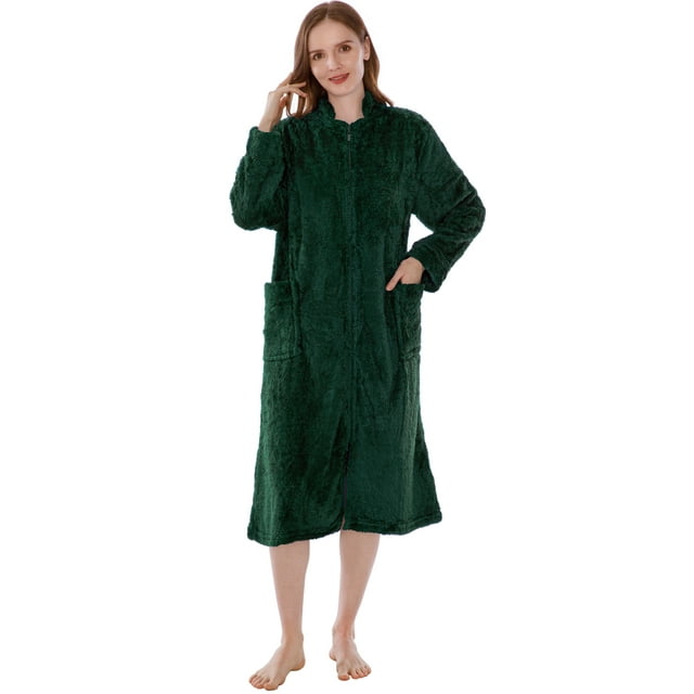 PAVILIA Womens Housecoat Zip Robe, Sherpa Zip Up Front Robe Bathrobe
