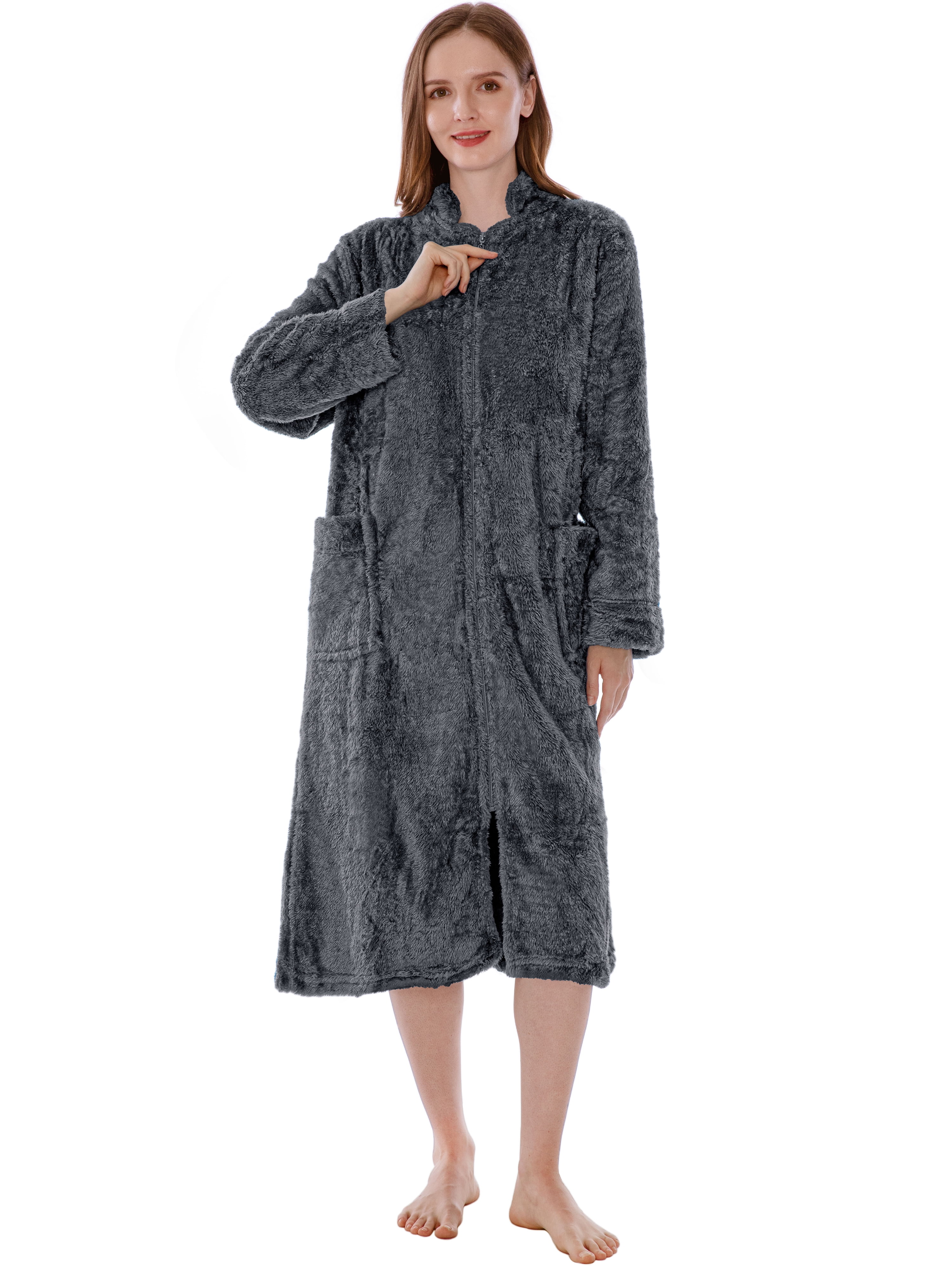 PAVILIA Womens Housecoat Zip Robe, Sherpa Zip Up Front Robe Bathrobe
