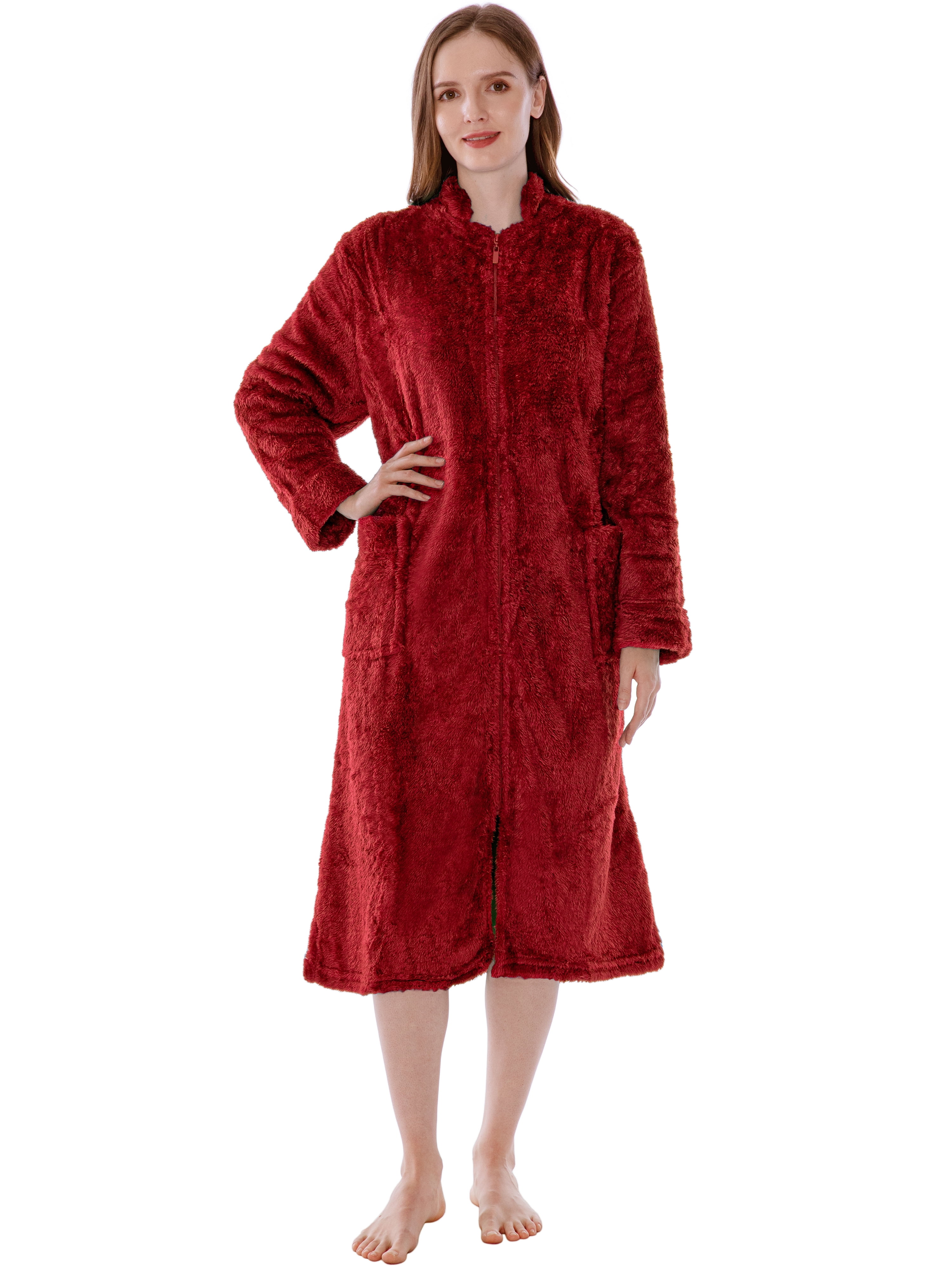 PAVILIA Womens Housecoat Zip Robe, Sherpa Zip Up Front Robe