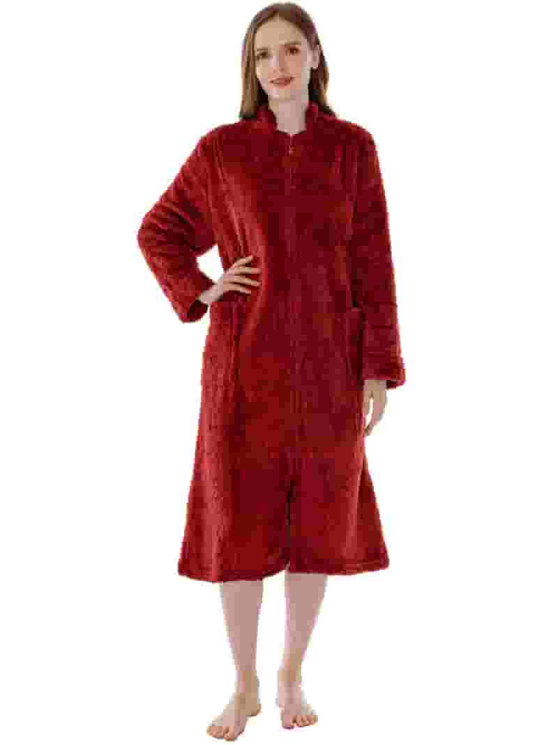 PAVILIA Womens Housecoat Zip Robe, Sherpa Zip Up Front Robe