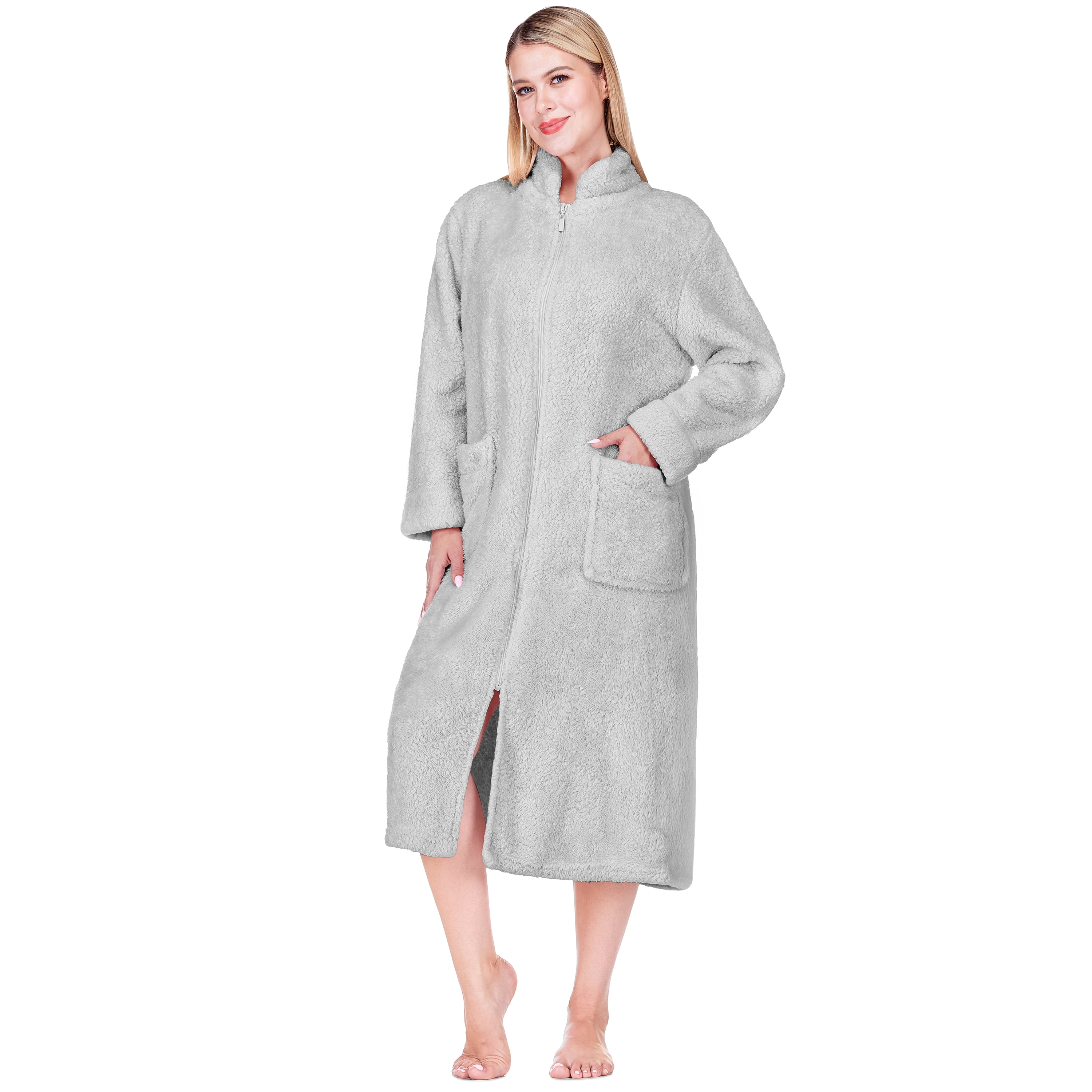 Scroll Zip Robe PAVILIA Womens Housecoat Zip Robe, Sherpa Zip Up Front Robe Bathrobe ...