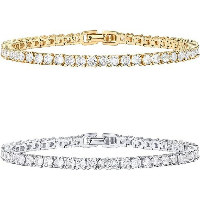 人気ブランド【PAVOI】3mm Classic Tennisブレスレット PAVOI 14K Gold Plated 3mm Cubic Zirconia Tennis Bracelet