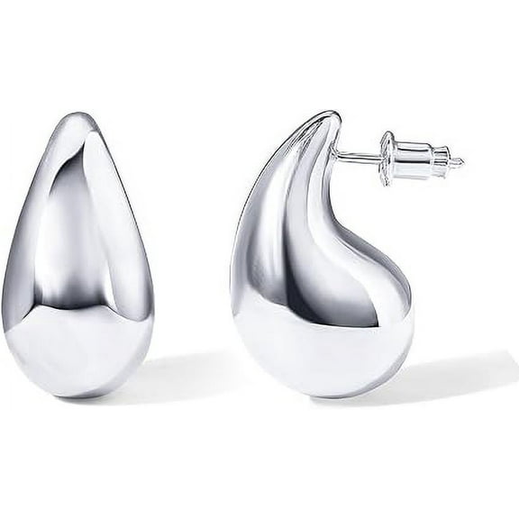 PAVOI 14K Gold Plated 925 Sterling Silver Post Teardrop Chunky Hoop Earrings | Lightweight Drop White Earrings for Women | 31mm Designer Dupe Earrings