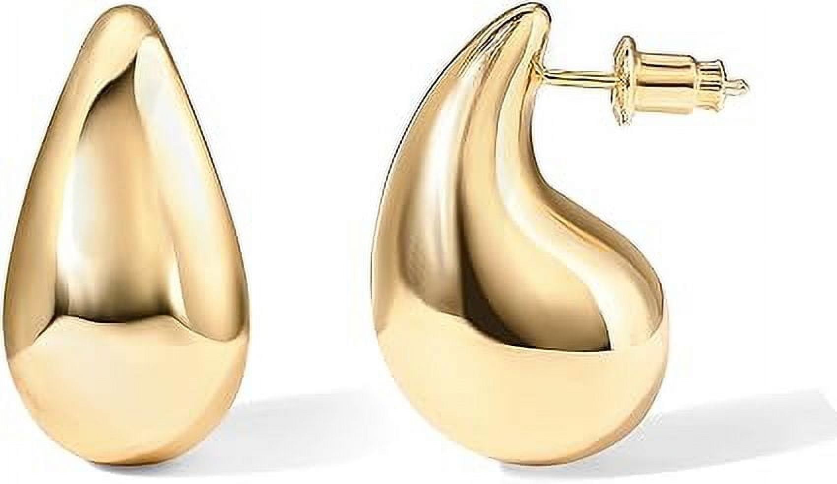 14K Gold Plated Chunky Hoop Earrings - Lightweight Dangle Earrings For Women - View #3