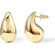 PAVOI 14K Gold Plated 925 Sterling Silver Post Teardrop Chunky Hoop Earrings | Lightweight Drop Yellow Earrings for Women | 31mm Designer Dupe Earrings