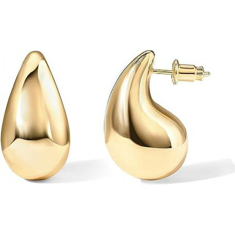 PAVOI 14K Gold Plated 925 Sterling Silver Post Teardrop Chunky Hoop  Earrings, Lightweight Drop Yellow Earrings for Women
