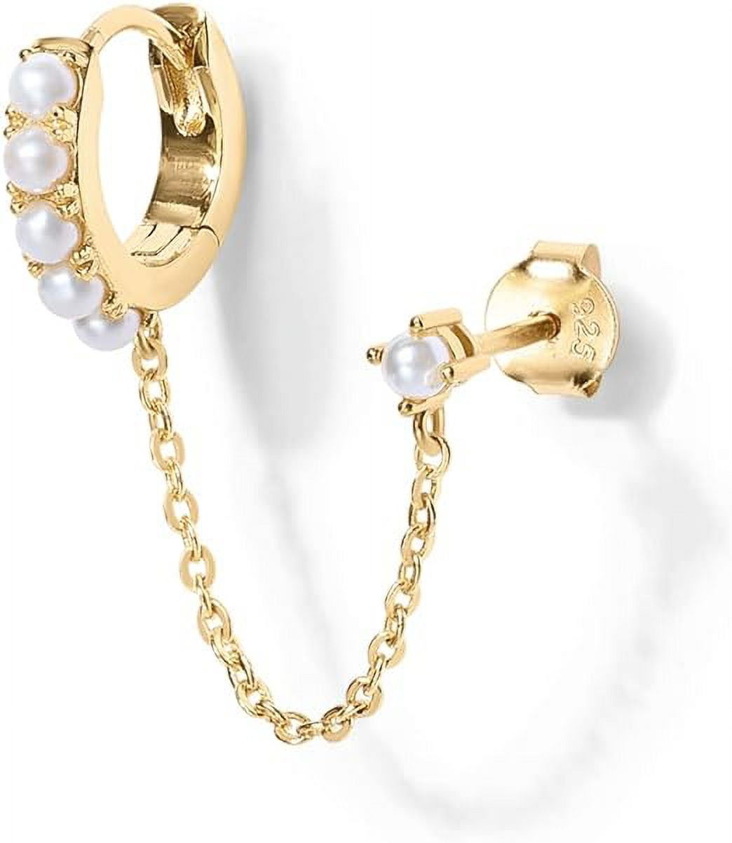 PAVOI 14K Gold Plated Chain Earrings for Women Double Piercing Dangle