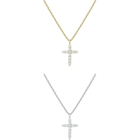 PAVOI 14K Gold Plated Cross Faith Pendant Necklaces for Women | White & Yellow Pack Cubic Zirconia Cross Pendants