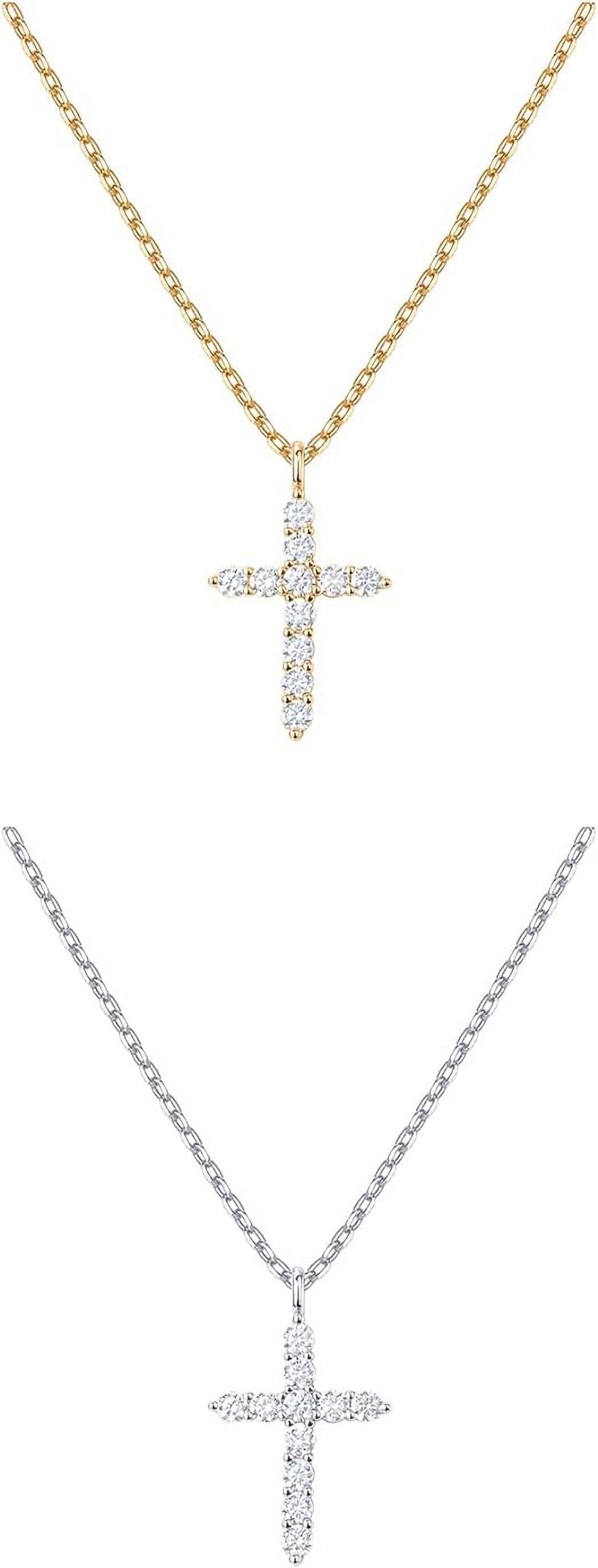 Elegant Two-Tone Gold Cross Pendant Necklace with Cubic Zirconia