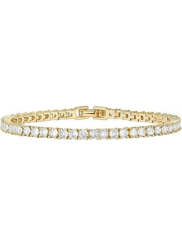 PAVOI 14K Gold Plated Cubic Zirconia Classic Tennis Bracelet | Yellow Gold Bracelets for Women | 6.5 inches
