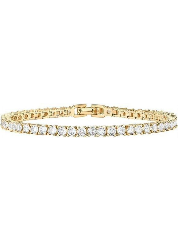 PAVOI 14K Gold Plated Cubic Zirconia Classic Tennis Bracelet | Yellow Gold Bracelets for Women | 7 inches