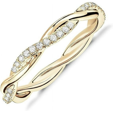 PAVOI 14K Gold Plated Cubic Zirconia Twisted Rope Eternity Band Yellow Gold for Women Size 5