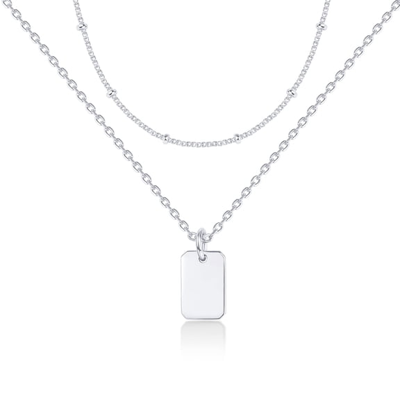 PAVOI 14K Gold Plated Dainty Layering Necklaces for Women | Snake Chain, Curb Link, Paperclip Layered Chains (Dog Tag, White Plated) C113