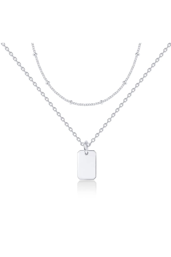 14K Gold Plated Dainty Layering Necklaces for Women | Snake Chain, Curb Link, Paperclip Layered Chains (Dog Tag, White Plated) C113