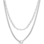 PAVOI 14K Gold Plated Double Lock Chain Necklaces for Women | 15+16.5+3 Extender Chain Jewelry for Women | Hypoallergenic 925 Sterling Silver Necklace | White Gold