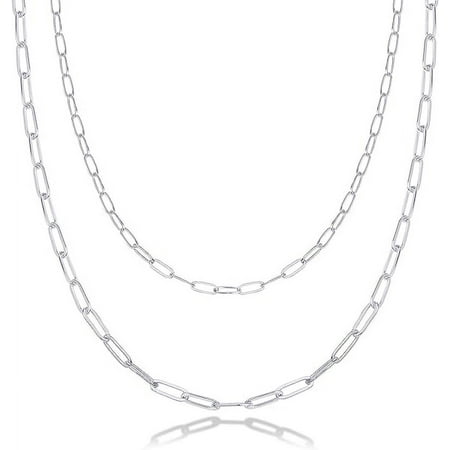 PAVOI 14K Gold Plated Layered Paperclip Necklace | Double Linked Paper Clip Design | Layering Necklaces for Women | Everyday Jewelry (White Plated)