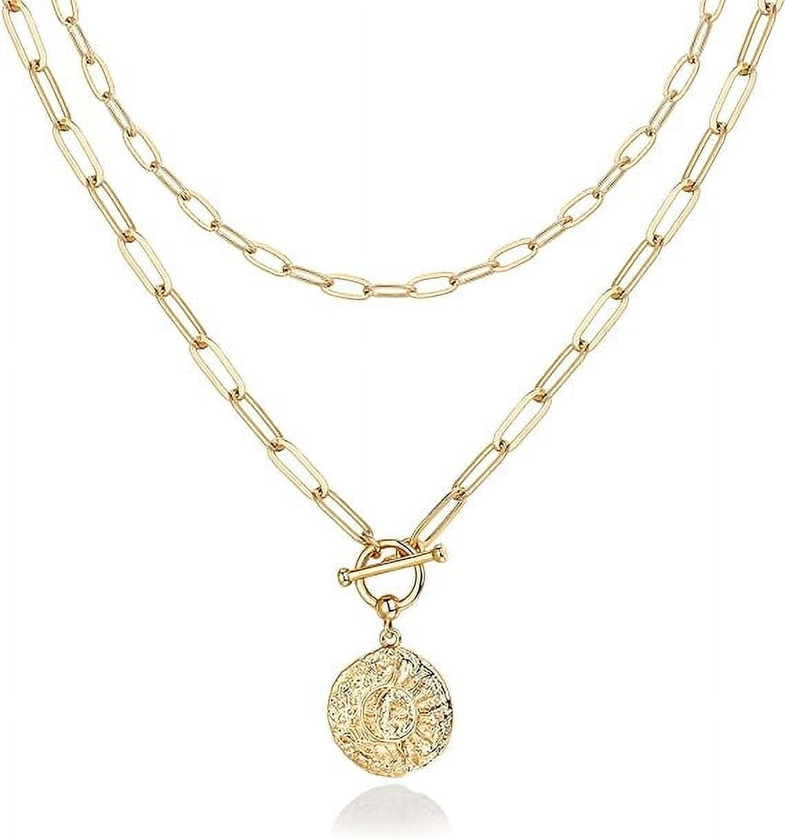 PAVOI 14K Gold Plated Layered Sun and Lock Pendant Necklace | Layering ...