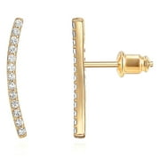 PAVOI 14K Gold Plated Simulated Diamond Ear Crawler - Cuff Earring for Women - Yellow Gold