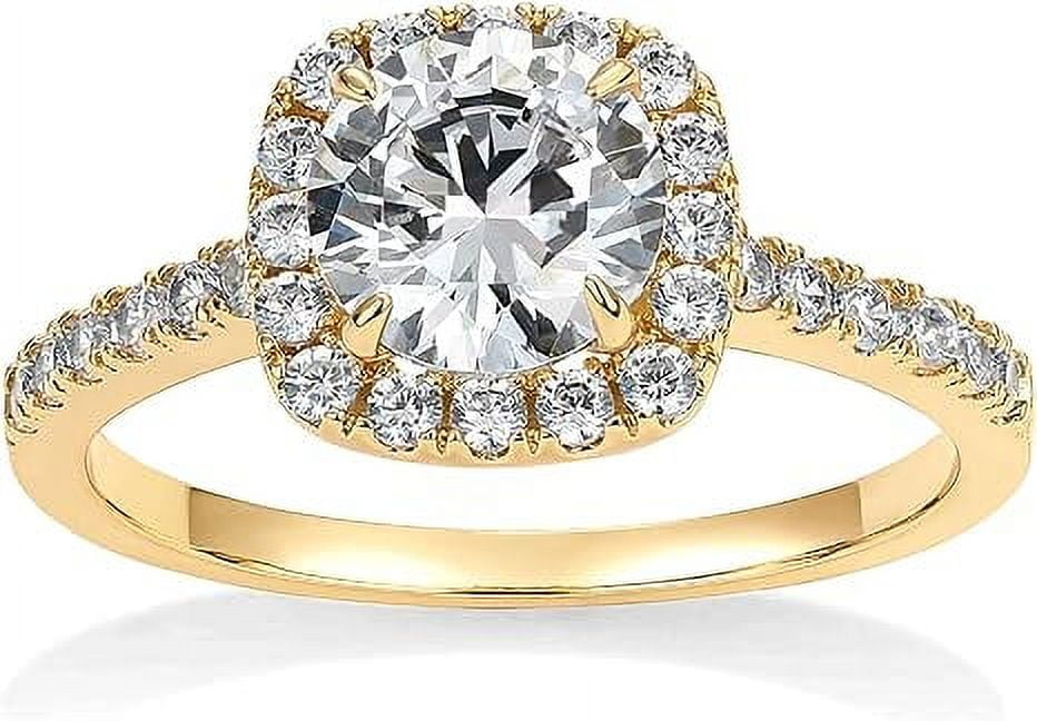 PAVOI 14K Gold Plated Square Halo Engagement Rings Premium Cubic