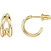 PAVOI 14K Gold Plated Sterling Silver Split Hoop Huggie Earrings in Yellow Gold