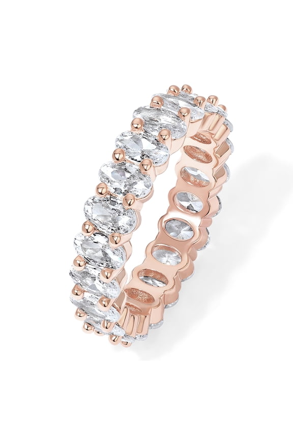 14K Rose Gold Plated Oval Cubic Zirconia Stone Love Ring - 5mm Thick Stackable Bands for Women - Statement Jewelry Gold Eternity Rings for Women - Size 9 C113