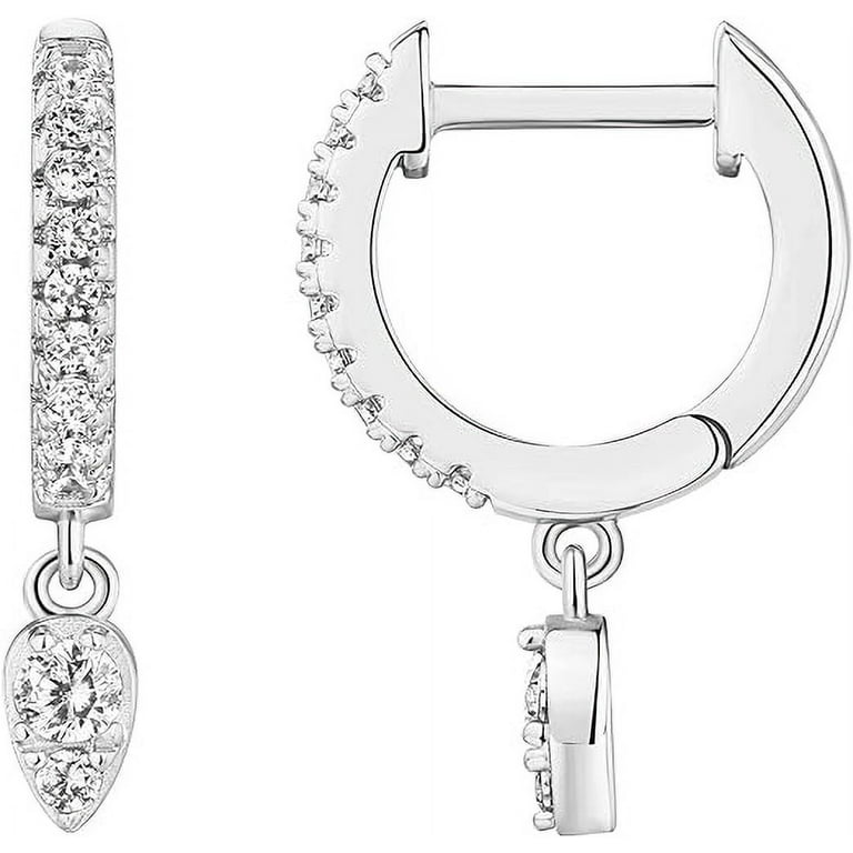Gold-plated Hoop Earrings with Dangling Cubic Zirconia Drops Gold-plated Hoop Earrings with Dangling Cubic Zirconia Drops