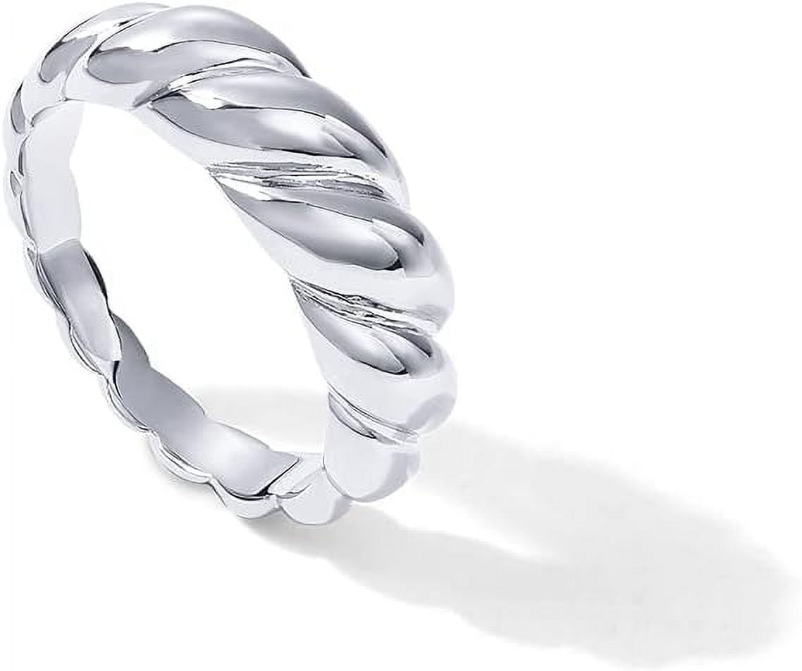 PAVOI 14K White Gold Plated Croissant Ring Twisted Braided Gold Plated ...