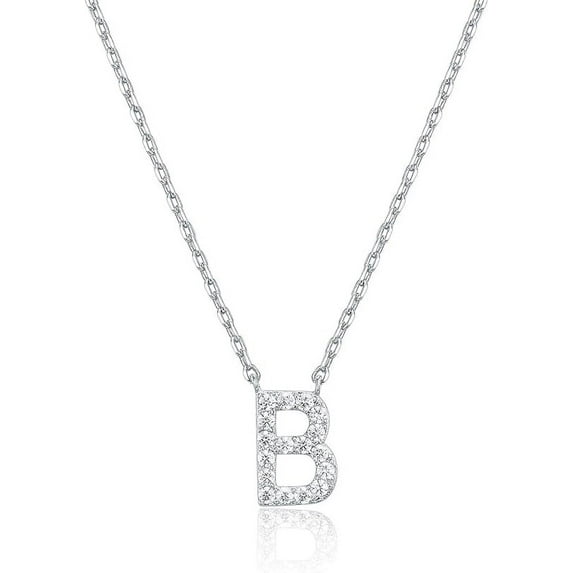 PAVOI 14K White Gold Plated Cubic Zirconia Initial Necklace | Letter Necklaces for Women | B Initial