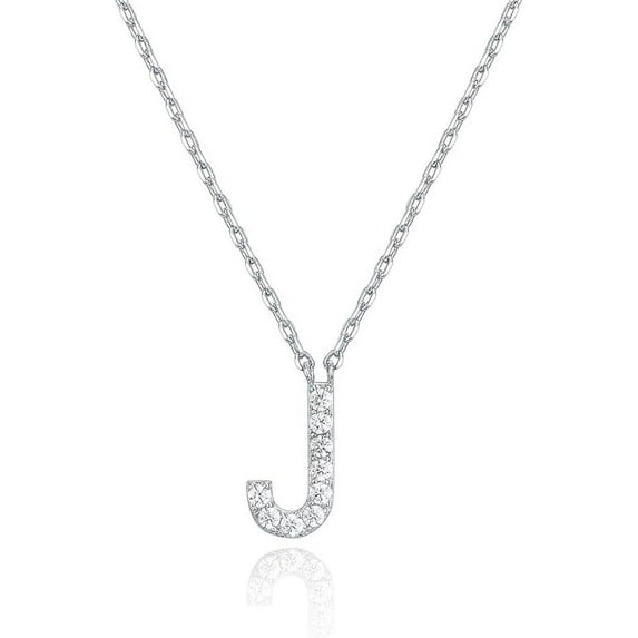 PAVOI 14K White Gold Plated Cubic Zirconia Initial Necklace | Letter Necklaces for Women | J Initial