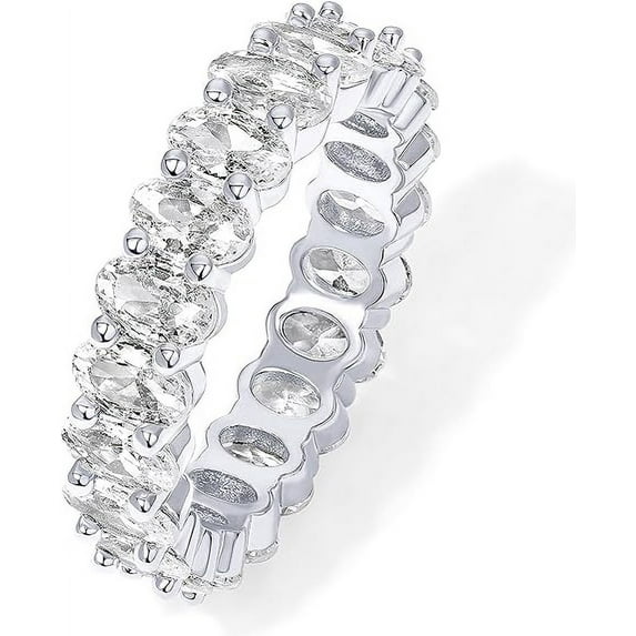 PAVOI 14K White Gold Plated Stackable Love Ring with 5mm Oval Cubic Zirconia for Women, Size 7