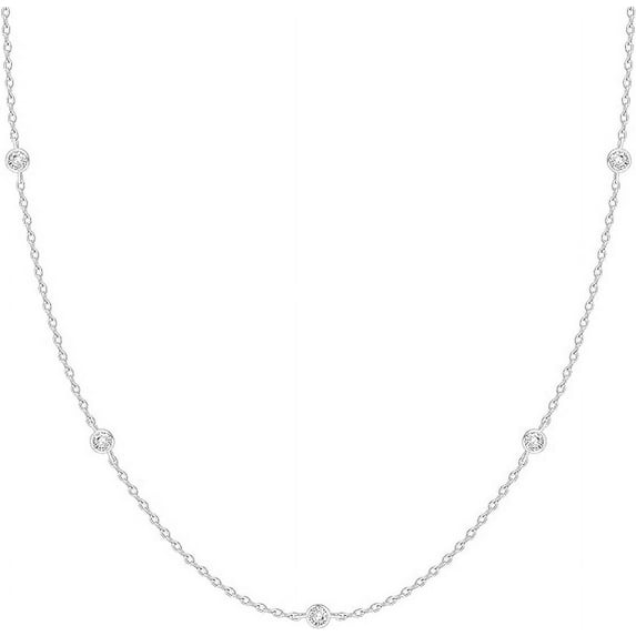 PAVOI 14K White Gold Plated Station Necklace | Simulated Diamond Station Necklace | Womens CZ Chain Necklace