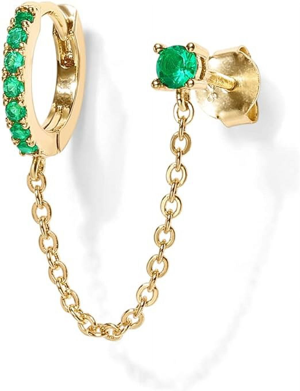 PAVOI 14K Yellow Gold Chain Earrings for Women, Double Piercing Dangle  Chain Huggie Hoop Earrings