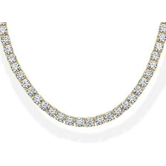 PAVOI 14K Yellow Gold Plated 3mm Simulated Diamond Tennis Necklace for Women | Tennis Chain | Chunky Long Gold Necklace for Women| Size 15"