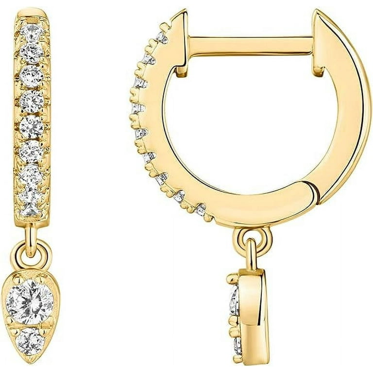 Gold-plated Hoop Earrings with Dangling Cubic Zirconia Drops Gold-plated Hoop Earrings with Dangling Cubic Zirconia Drops