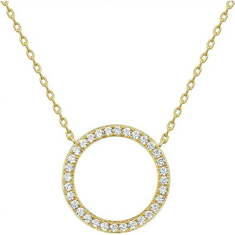 PAVOI 14K Yellow Gold Plated Circle CZ Solitaire Necklace
