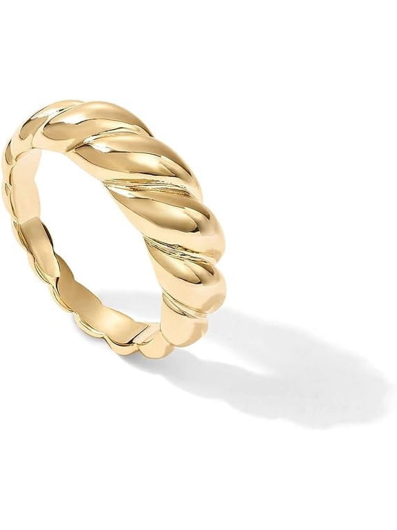 14K Yellow Gold Plated Croissant Ring Twisted Braided Gold Plated Ring | Chunky Signet Ring | Size 6