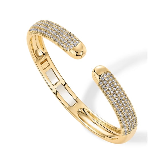 PAVOI 14K Yellow Gold Plated Cubic Zirconia Pave Bangle for Women | Cuff Bracelet 7.5-Inch C113