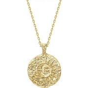 PAVOI 14K Yellow Gold Plated Engraved Coin Pendant | Adult Byzantine Coin Necklace | Bohemian Sun & Moon Adult Female Necklace