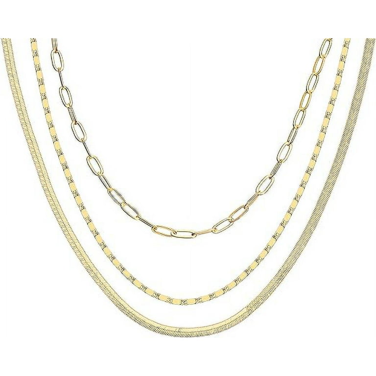 Pavoi 14K Gold Plated Layered Triple Necklace, Paperclip