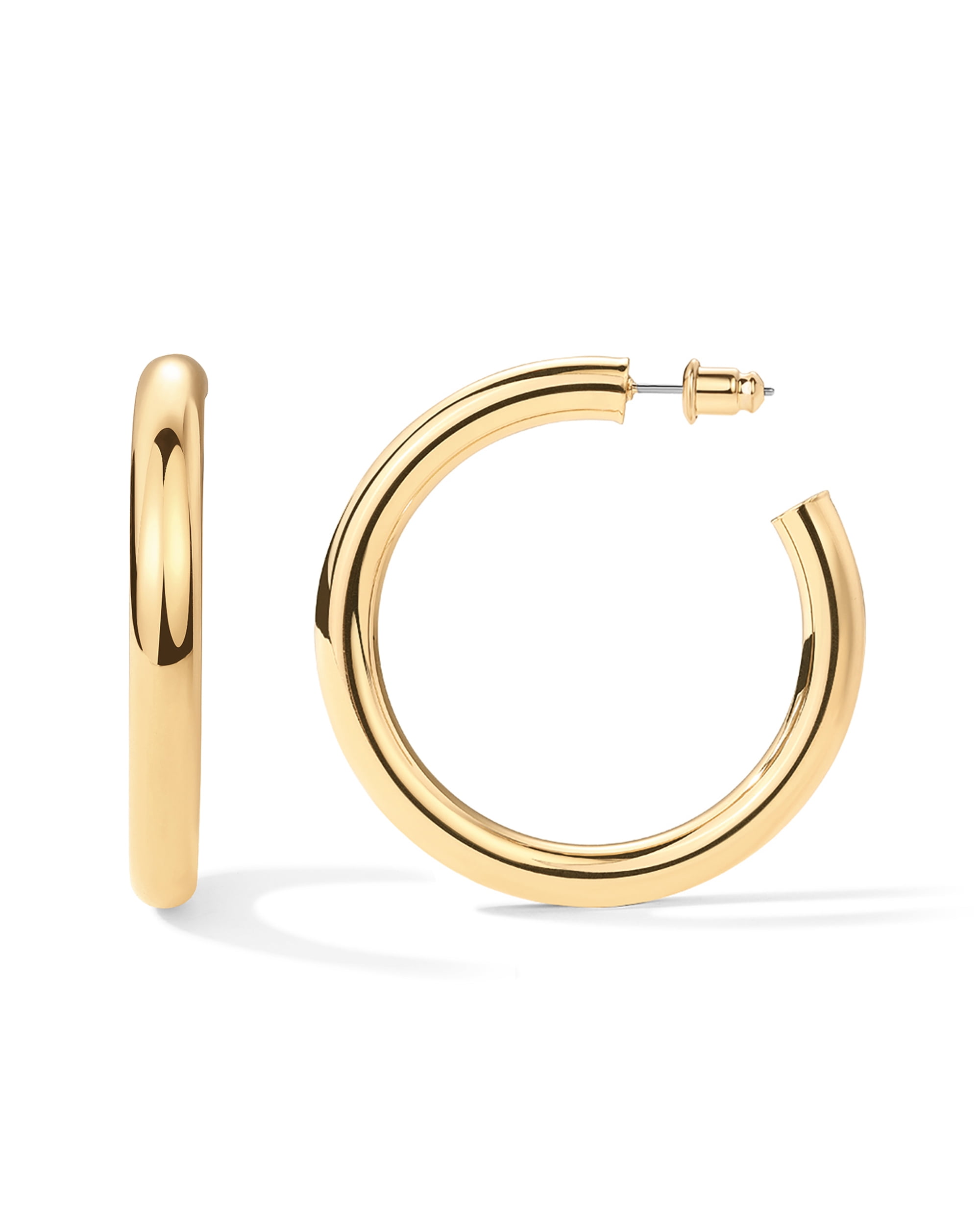 PAVOI 14K Yellow Gold Plated Lightweight Chunky Open Hoops