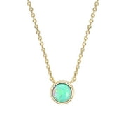 PAVOI 14K Yellow Gold Plated Round Created Green Opal Necklace