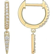 PAVOI 14K Yellow Gold Plated S925 Sterling Silver Post Drop/Dangle Huggie Earrings for Women | Dainty CZ Awl Earrings