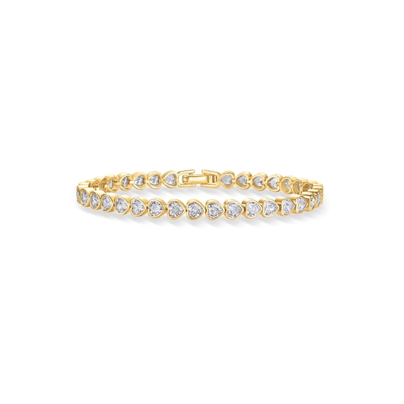 PAVOI 14K Yellow Gold Plated Simulated Diamonds Bezel Set Tennis Bracelets for Women - Cubic Zirconia Stones Valentines Love Heart Statement Bride Gold Bracelet Stack - Size 6.5" C113