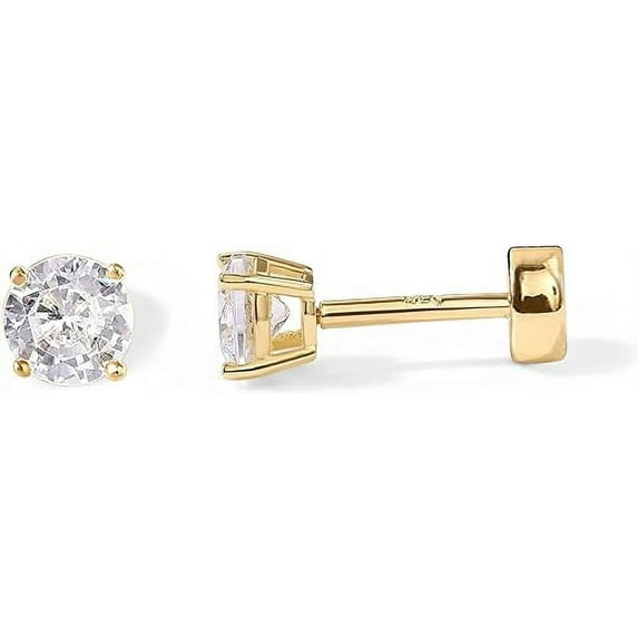 PAVOI 14K Yellow Gold Plated Solid 925 Sterling Silver Post Cubic Zirconia Flat Back Earrings for Women | Cartilage Earring | Helix Piercing Jewelry | Small 4 Millimeters Crystal Stud Earrings